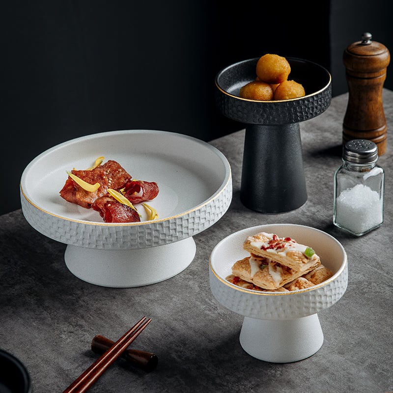 Керамична висока купа за плодове – модерен минималистичен дизайн, кръгла форма, подглазурно покритие, подходяща за микровълнова