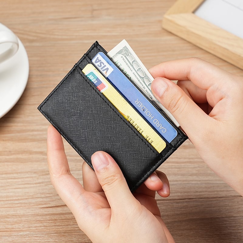 PU kožni ultra-tanki novčanik za kartice s višestrukim pretincima, unisex, prugasti uzorak, gradski minimalizam