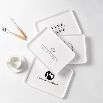 Пластмасова квадратна чиния за хранене с флорална шарка, стил модерен минимализъм, ръчно боядисана повърхност