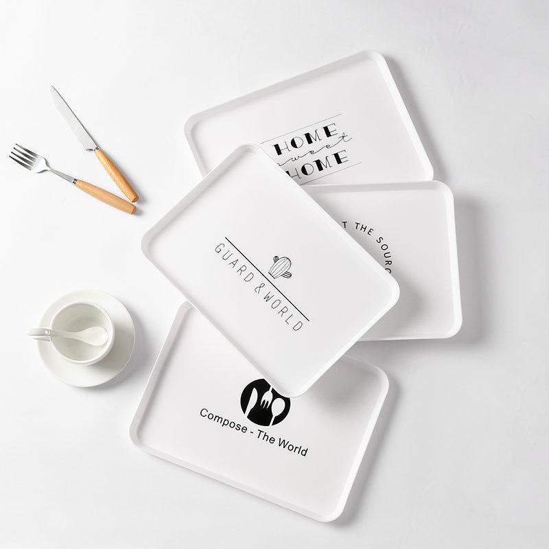 Пластмасова квадратна чиния за хранене с флорална шарка, стил модерен минимализъм, ръчно боядисана повърхност