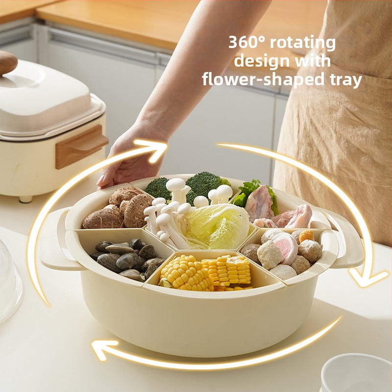 Rotirajući plastični posuda s poklopcem za sastojke za hot pot, pranje i ocjeđivanje povrća i voća - minimalistički dizajn
