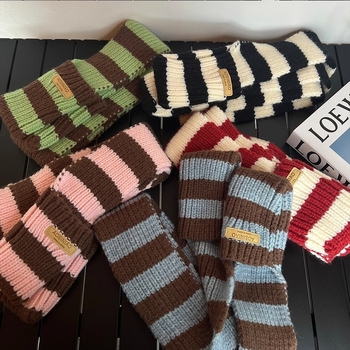 Ženski zimski pleteni šal s džepovima, retro pruge, topao, warp-knit