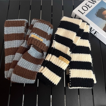 Ženski zimski pleteni šal s džepovima, retro pruge, topao, warp-knit