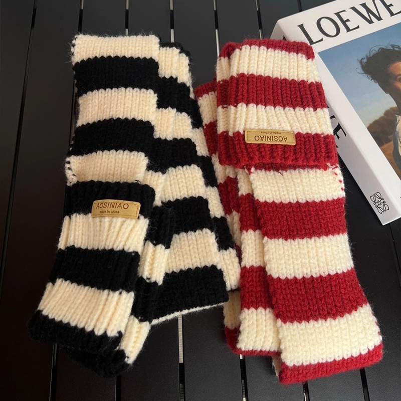 Ženski zimski pleteni šal s džepovima, retro pruge, topao, warp-knit