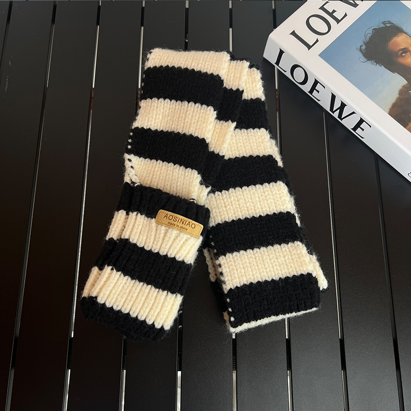 Ženski zimski pleteni šal s džepovima, retro pruge, topao, warp-knit