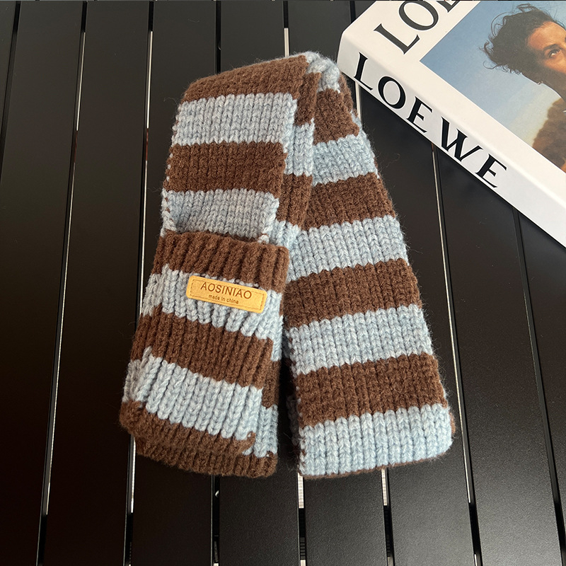 Ženski zimski pleteni šal s džepovima, retro pruge, topao, warp-knit