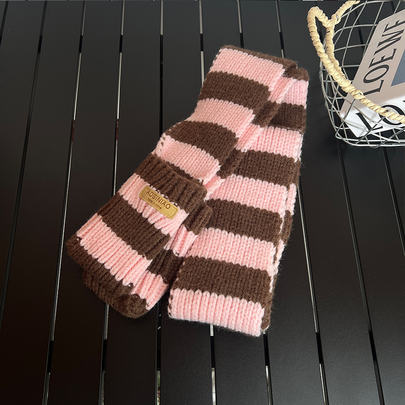 Ženski zimski pleteni šal s džepovima, retro pruge, topao, warp-knit