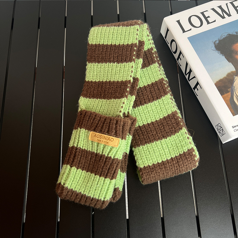 Ženski zimski pleteni šal s džepovima, retro pruge, topao, warp-knit