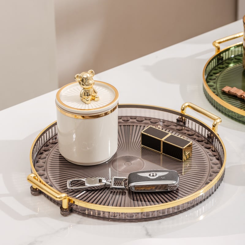 Кръгла пластмасова чиния за плодове с ивици, електроплакирана повърхност, модерен минималистичен стил