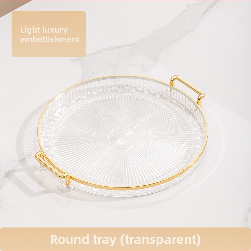 Кръгла пластмасова чиния за плодове с ивици, електроплакирана повърхност, модерен минималистичен стил