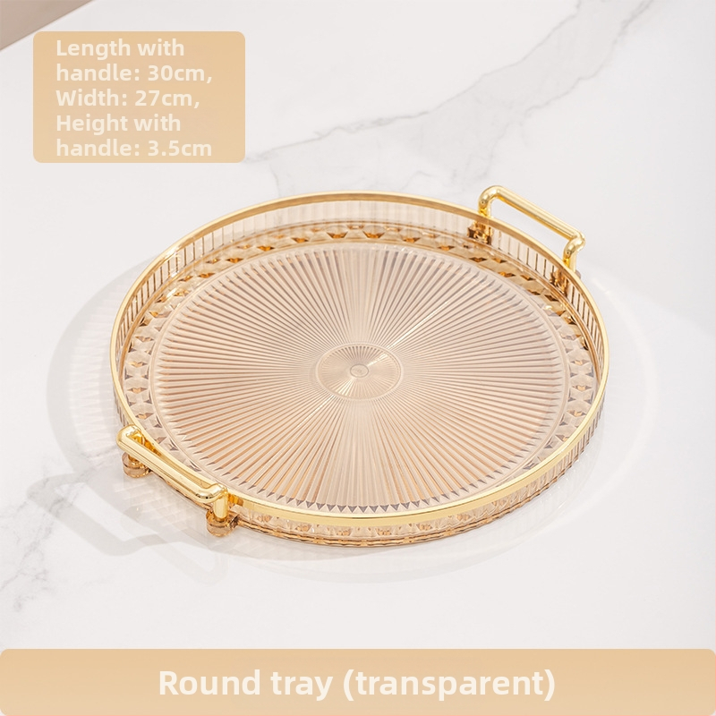 Кръгла пластмасова чиния за плодове с ивици, електроплакирана повърхност, модерен минималистичен стил