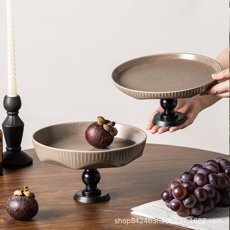 Чиния за плодове от порцелан, кръгла, с шарка на ивици, ретро стил, под глазура, висококачествена