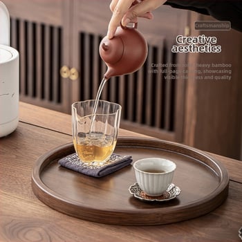 Kerek bambusz tálca teához és desszertekhez, mikrózható, letisztult modern dizájn