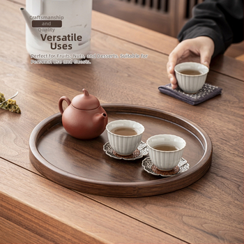Kerek bambusz tálca teához és desszertekhez, mikrózható, letisztult modern dizájn