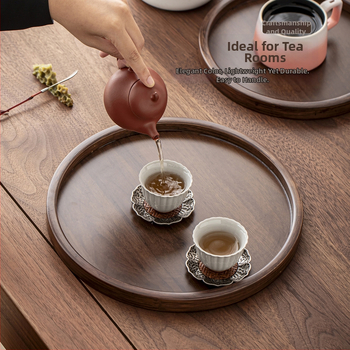 Kerek bambusz tálca teához és desszertekhez, mikrózható, letisztult modern dizájn