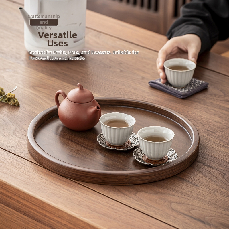 Kerek bambusz tálca teához és desszertekhez, mikrózható, letisztult modern dizájn