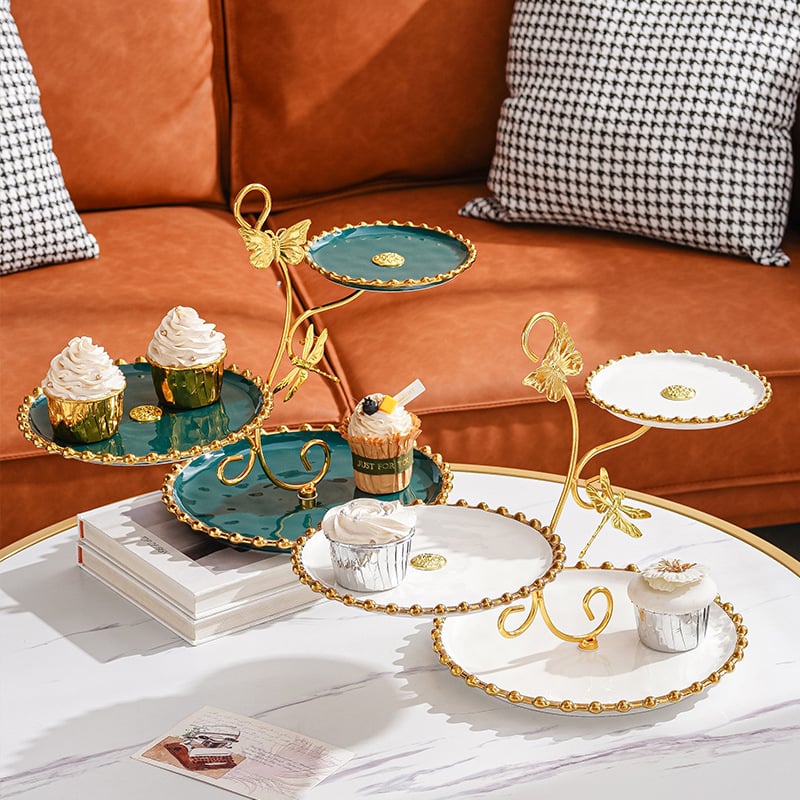 Porcelanski višeslojni tanjur voća za kućnu upotrebu, Hongxing Ceramics, stil lagani luksuz, retro stil