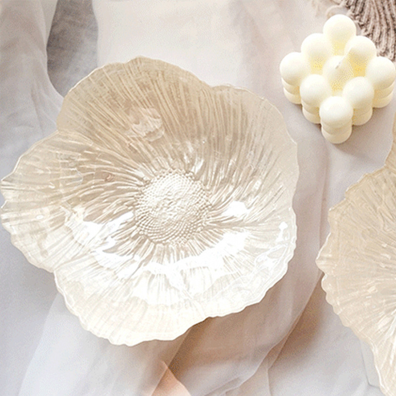 Стъклена чиния с дизайн на цветя, скандинавски стил, неравна форма, електроплатинг повърхност