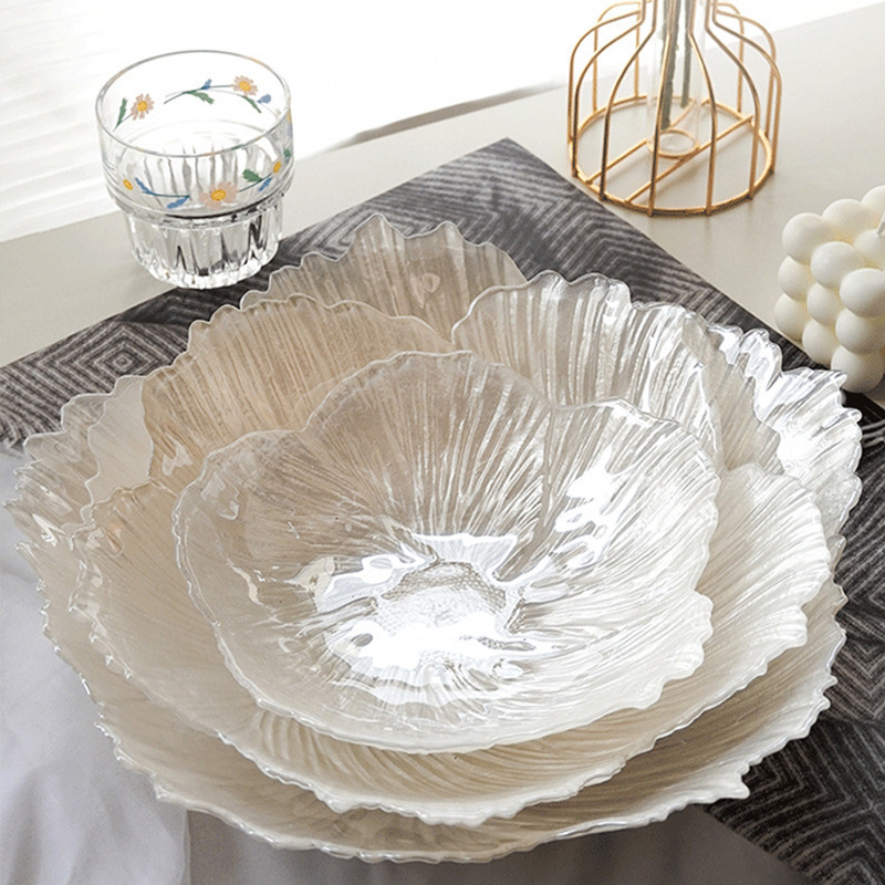 Стъклена чиния с дизайн на цветя, скандинавски стил, неравна форма, електроплатинг повърхност