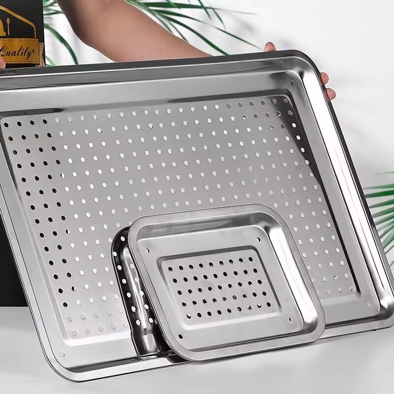 Квадратен поднос от неръждаема стомана, полирана повърхност, едноцветен дизайн, модерен стил