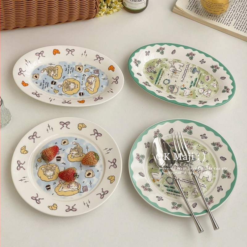 Порцеланова чиния с карикатурен принт, модерен минималистичен стил; подходяща за микровълнова печка; повърхност: високотемператен декал (Критични спецификации)