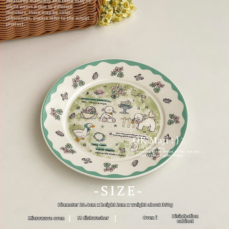 Порцеланова чиния с карикатурен принт, модерен минималистичен стил; подходяща за микровълнова печка; повърхност: високотемператен декал (Критични спецификации)