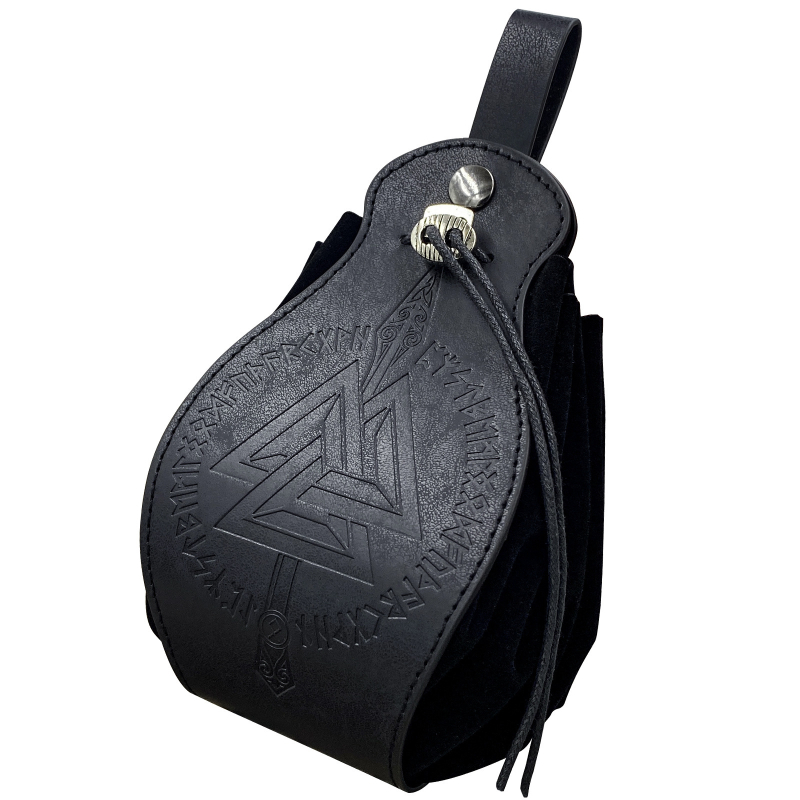 Férfi deréktáska Viking-stílusú domborított mintával, övre akasztható, PU bőr, bélés: szintetikus bőr