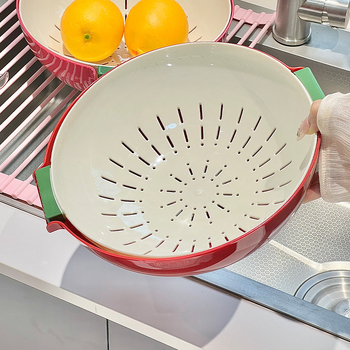 Két oldalú műanyag leeresztő kosár gyümölcsök és zöldségek mosásához, japán stílusú konyha