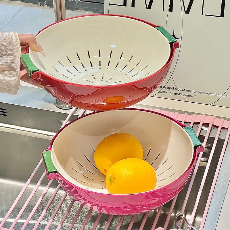 Két oldalú műanyag leeresztő kosár gyümölcsök és zöldségek mosásához, japán stílusú konyha