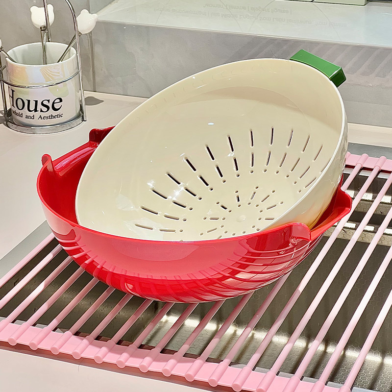 Két oldalú műanyag leeresztő kosár gyümölcsök és zöldségek mosásához, japán stílusú konyha