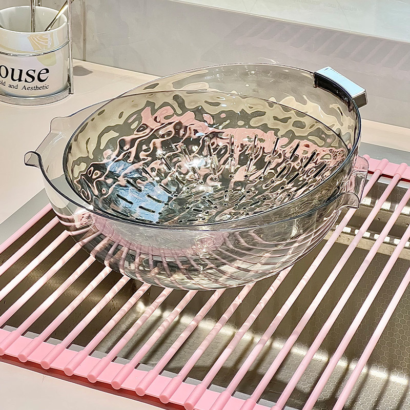 Két oldalú műanyag leeresztő kosár gyümölcsök és zöldségek mosásához, japán stílusú konyha