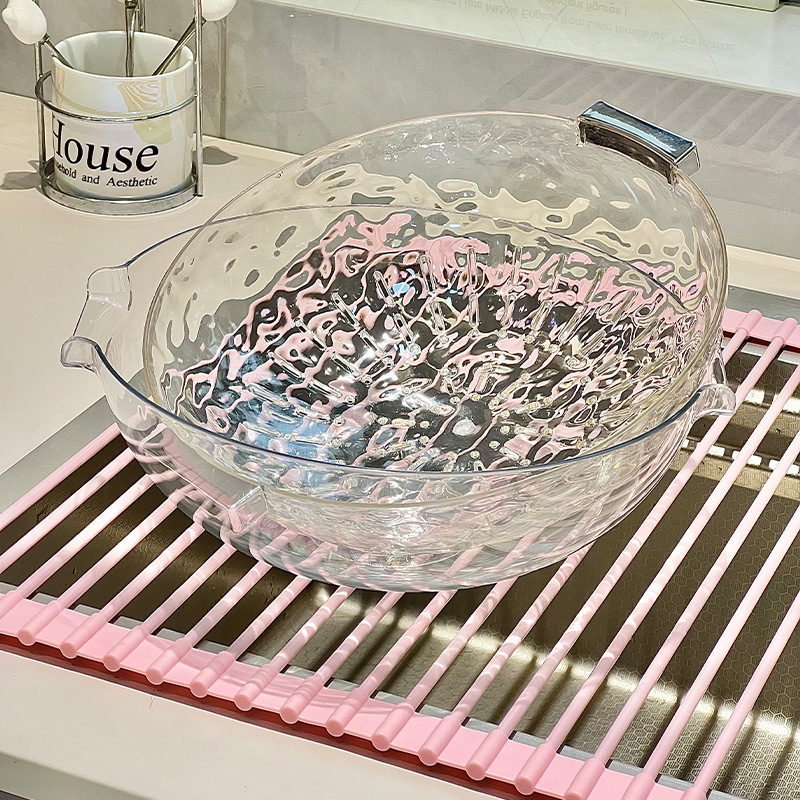 Két oldalú műanyag leeresztő kosár gyümölcsök és zöldségek mosásához, japán stílusú konyha