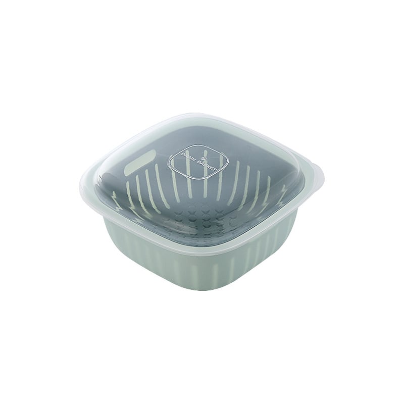 Kétszintes szárító kosár gyümölcs és zöldség számára – négyszögletes műanyag tárolókosár fedővel (Model 1091A)