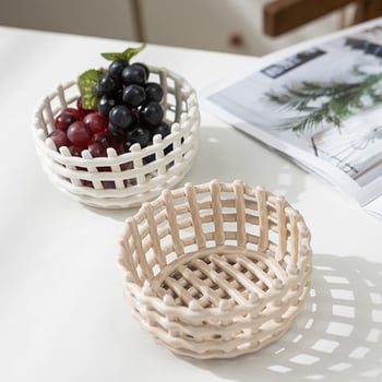 Porcelanski pleteni koš za voće – bijeli, dekorativni kućni dodatak, otvoreni dizajn, kreativno