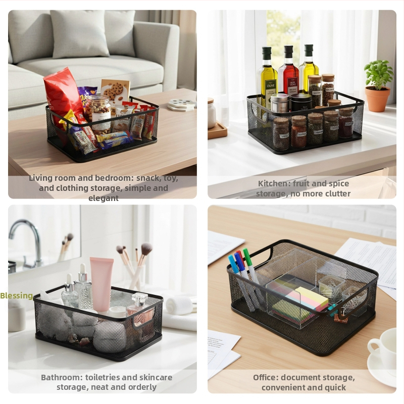 Metalna košara za skladištenje, moderan minimalistički stil; pogodna za donje rublje, uredski pribor, voće, povrće, kozmetiku/nakit; model: Storage basket; pakiranje: 1–50 komada