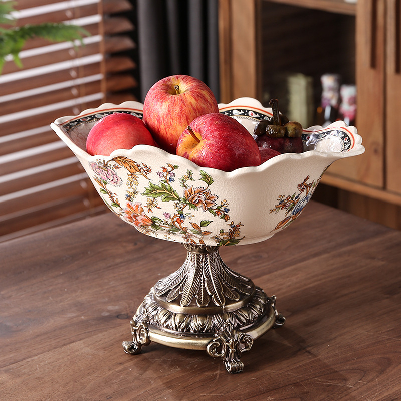 Porcelanska zdjela za voće, s visokim nogama, europski stil, lagani luksuzni retro dizajn za dnevni boravak u vili