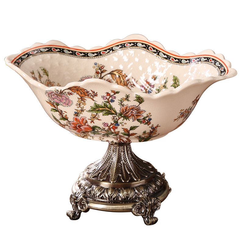 Porcelanska zdjela za voće, s visokim nogama, europski stil, lagani luksuzni retro dizajn za dnevni boravak u vili