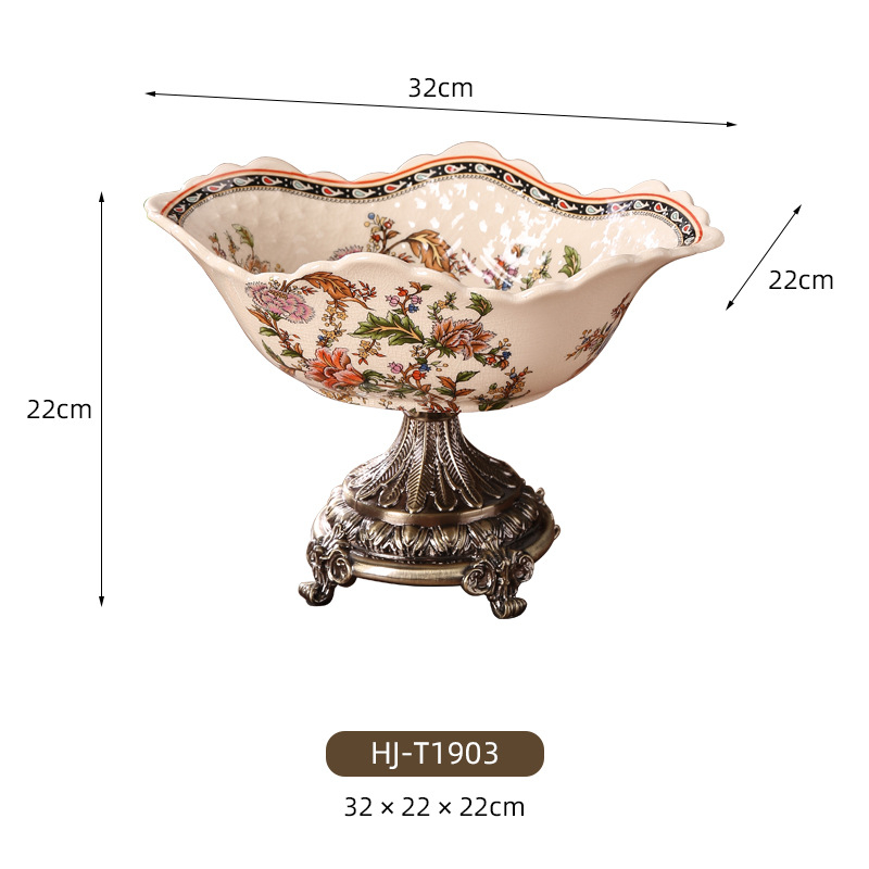 Porcelanska zdjela za voće, s visokim nogama, europski stil, lagani luksuzni retro dizajn za dnevni boravak u vili