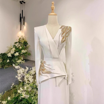 Rochie de seară pentru gazdă și reprezentații, mâneci lungi, fustă lungă, talie mijlocie înaltă, material poliester, conținut principal 30–50%