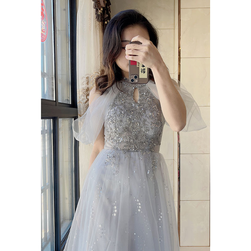 Rochie de seară cu siluetă de prințesă, fără mâneci, talie înaltă, lungă până la podea, poliester (50–70%)