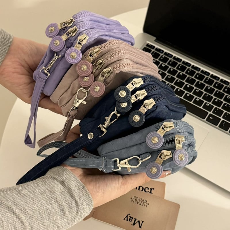 Монетник от найлон, градски минимализъм, 3-слоен цип, голям капацитет, водоустойчив за телефон и ключове