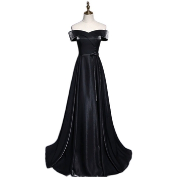 Rochie de seară cu un umăr, satin - lungă, talie înaltă