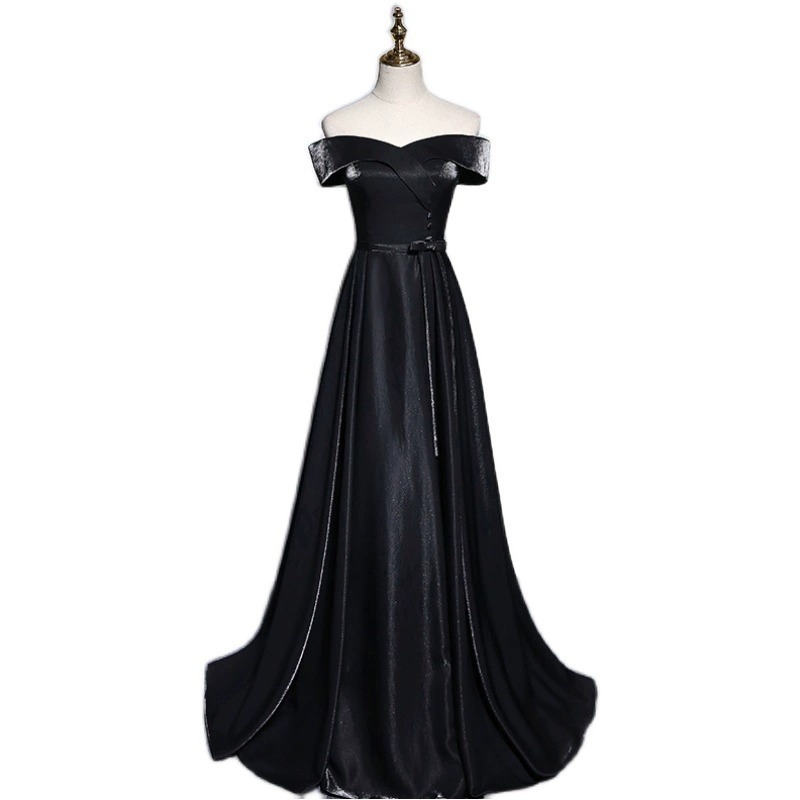 Rochie de seară cu un umăr, satin - lungă, talie înaltă