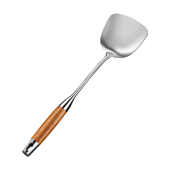 Rozsdamentes acél kanál- és spatulakészlet rózsafa nyéllel, csúszásmentes, hőálló