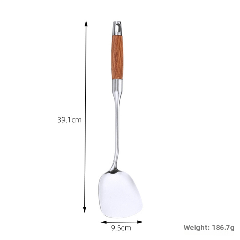 Rozsdamentes acél kanál- és spatulakészlet rózsafa nyéllel, csúszásmentes, hőálló