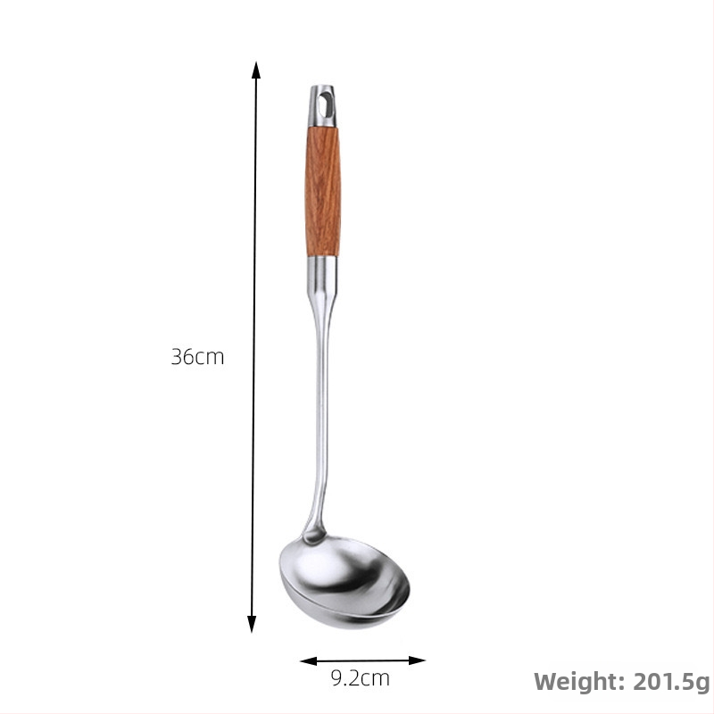 Rozsdamentes acél kanál- és spatulakészlet rózsafa nyéllel, csúszásmentes, hőálló