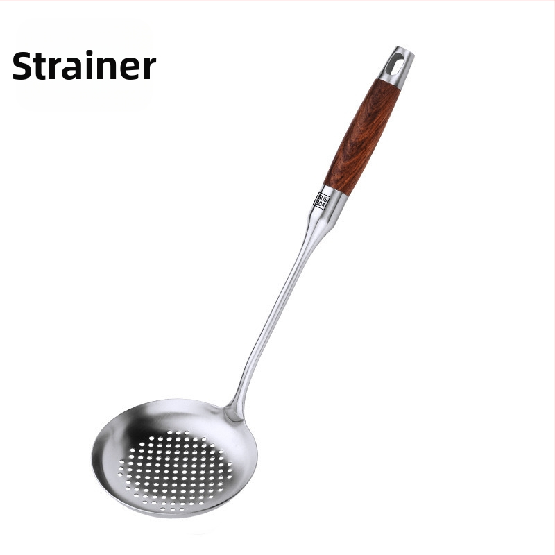 Rozsdamentes acél kanál- és spatulakészlet rózsafa nyéllel, csúszásmentes, hőálló