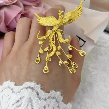 Réz gyűrű Phoenix motívummal, esküvői, állítható, geometriai stílus, galvanikus bevonat