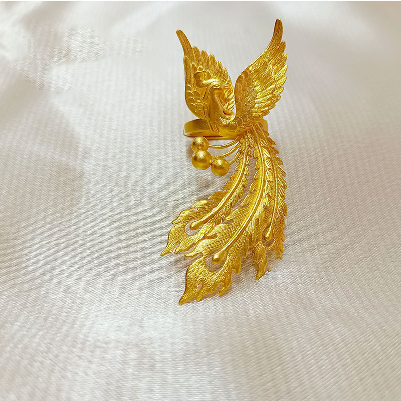 Réz gyűrű Phoenix motívummal, esküvői, állítható, geometriai stílus, galvanikus bevonat