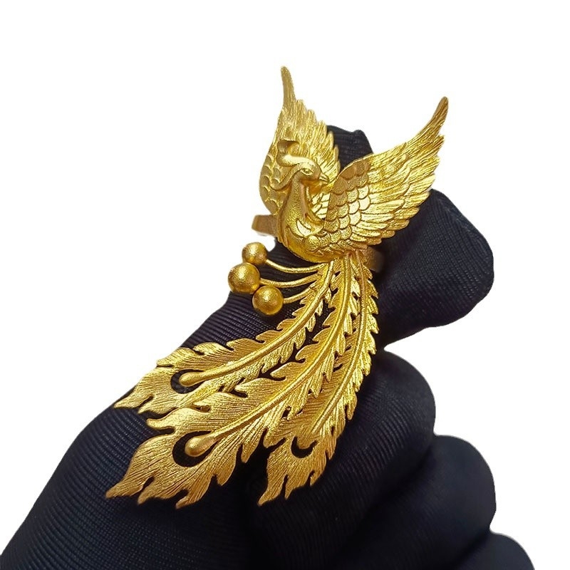 Réz gyűrű Phoenix motívummal, esküvői, állítható, geometriai stílus, galvanikus bevonat